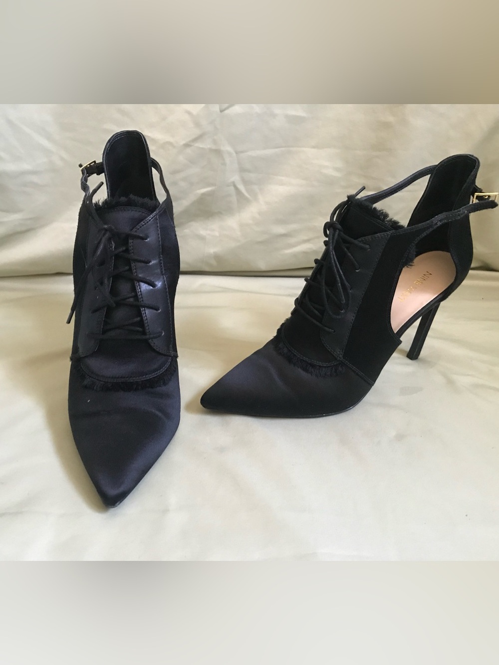 Nine West Black Pointed Lace-Up Slingback Heels